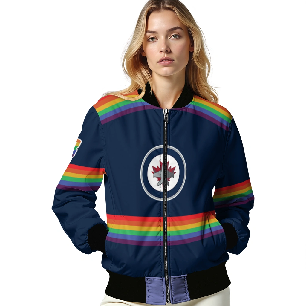 custom winnipeg jets rainbow jersey number blue bomber jacket latest model custom winnipeg jets rainbow jersey number blue bomber jacket latest model
