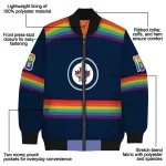 custom winnipeg jets rainbow jersey number blue bomber jacket best selling
