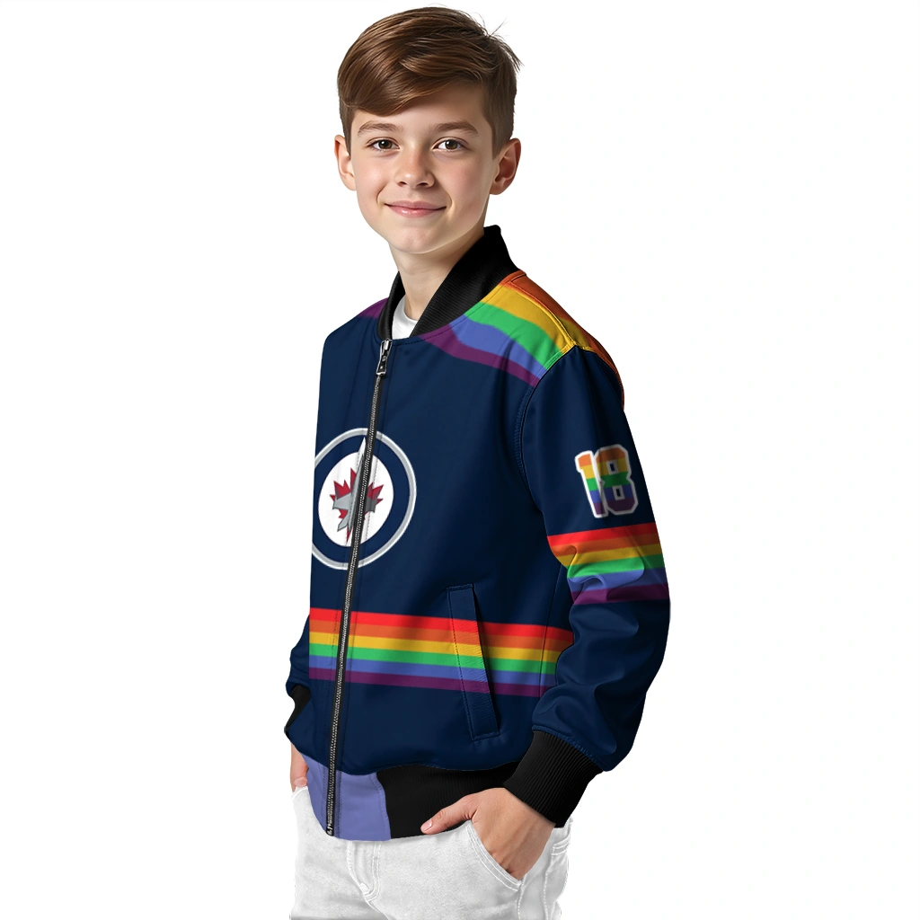 custom winnipeg jets rainbow jersey number blue bomber jacket trendy custom winnipeg jets rainbow jersey number blue bomber jacket trendy