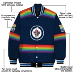 custom winnipeg jets rainbow jersey number blue varsity jacket best selling