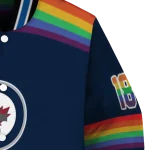 custom winnipeg jets rainbow jersey number blue varsity jacket best selling