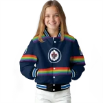 custom winnipeg jets rainbow jersey number blue varsity jacket best selling