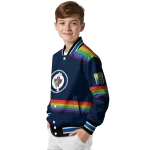 custom winnipeg jets rainbow jersey number blue varsity jacket best selling