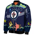 custom winnipeg jets spongebob playtime blue bomber jacket best selling