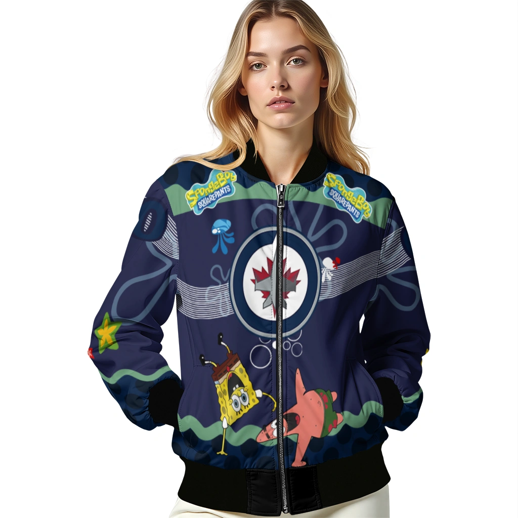 custom winnipeg jets spongebob playtime blue bomber jacket latest model custom winnipeg jets spongebob playtime blue bomber jacket latest model