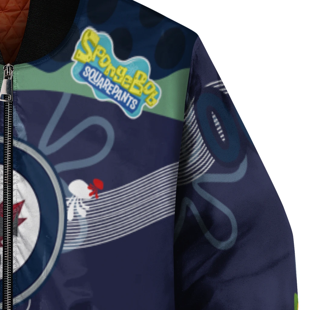 custom winnipeg jets spongebob playtime blue bomber jacket premium grade custom winnipeg jets spongebob playtime blue bomber jacket premium grade
