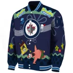 custom winnipeg jets spongebob playtime blue varsity jacket best selling