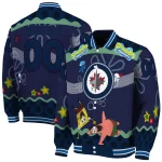 custom winnipeg jets spongebob playtime blue varsity jacket best selling