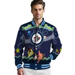 custom winnipeg jets spongebob playtime blue varsity jacket best selling