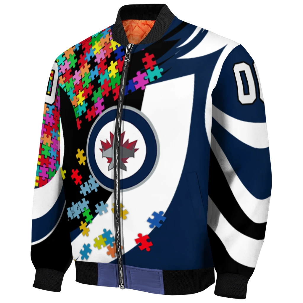 custom winnipeg jets stars and stripes slashes blue bomber jacket fashion forward custom winnipeg jets stars and stripes slashes blue bomber jacket fashion forward