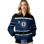 custom winnipeg jets stripe statement blue black bomber jacket best selling