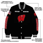 custom wisconsin badgers american flag skull black varsity jacket best selling