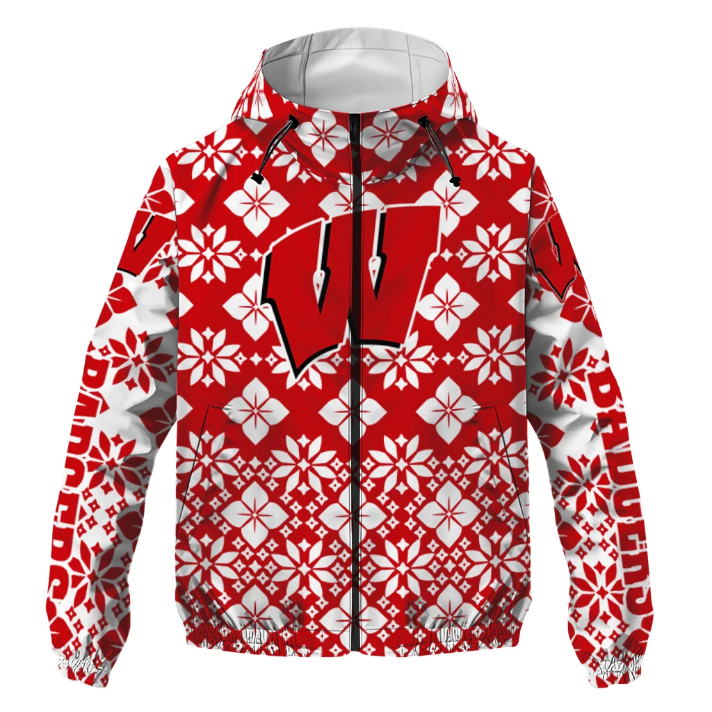 custom wisconsin badgers geometric blossom red windbreaker jacket best selling custom wisconsin badgers geometric blossom red windbreaker jacket best selling
