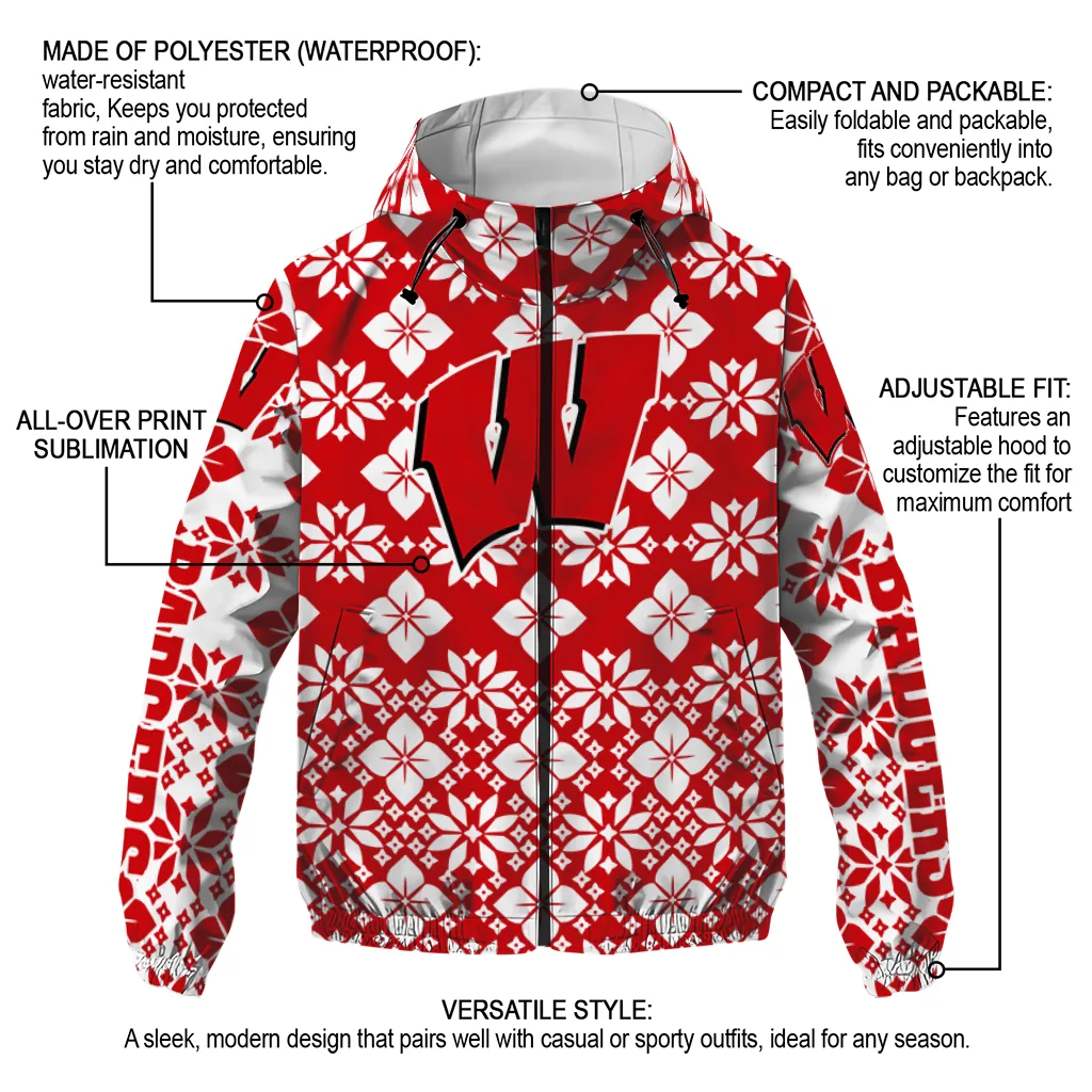 custom wisconsin badgers geometric blossom red windbreaker jacket new arrival custom wisconsin badgers geometric blossom red windbreaker jacket new arrival