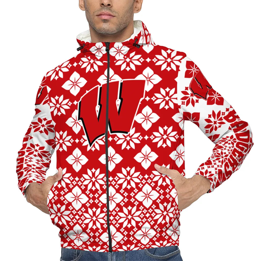 custom wisconsin badgers geometric blossom red windbreaker jacket top rated custom wisconsin badgers geometric blossom red windbreaker jacket top rated