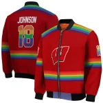 custom wisconsin badgers rainbow jersey number red bomber jacket best selling