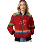 custom wisconsin badgers rainbow jersey number red bomber jacket best selling