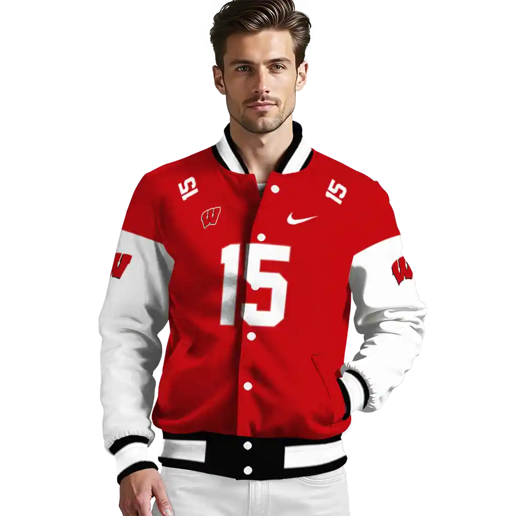 custom wisconsin badgers team patch red varsity jacket high quality custom wisconsin badgers team patch red varsity jacket high quality