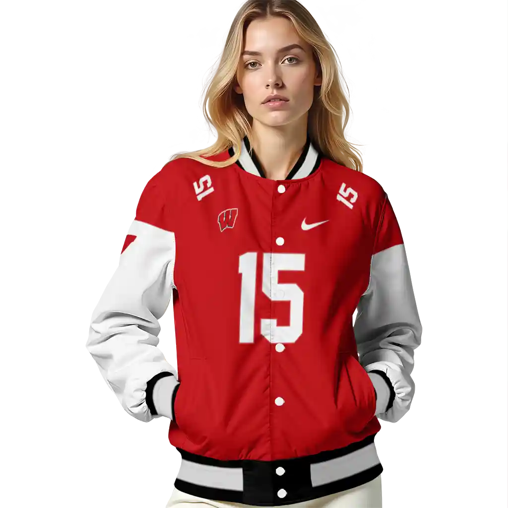 custom wisconsin badgers team patch red varsity jacket latest model custom wisconsin badgers team patch red varsity jacket latest model