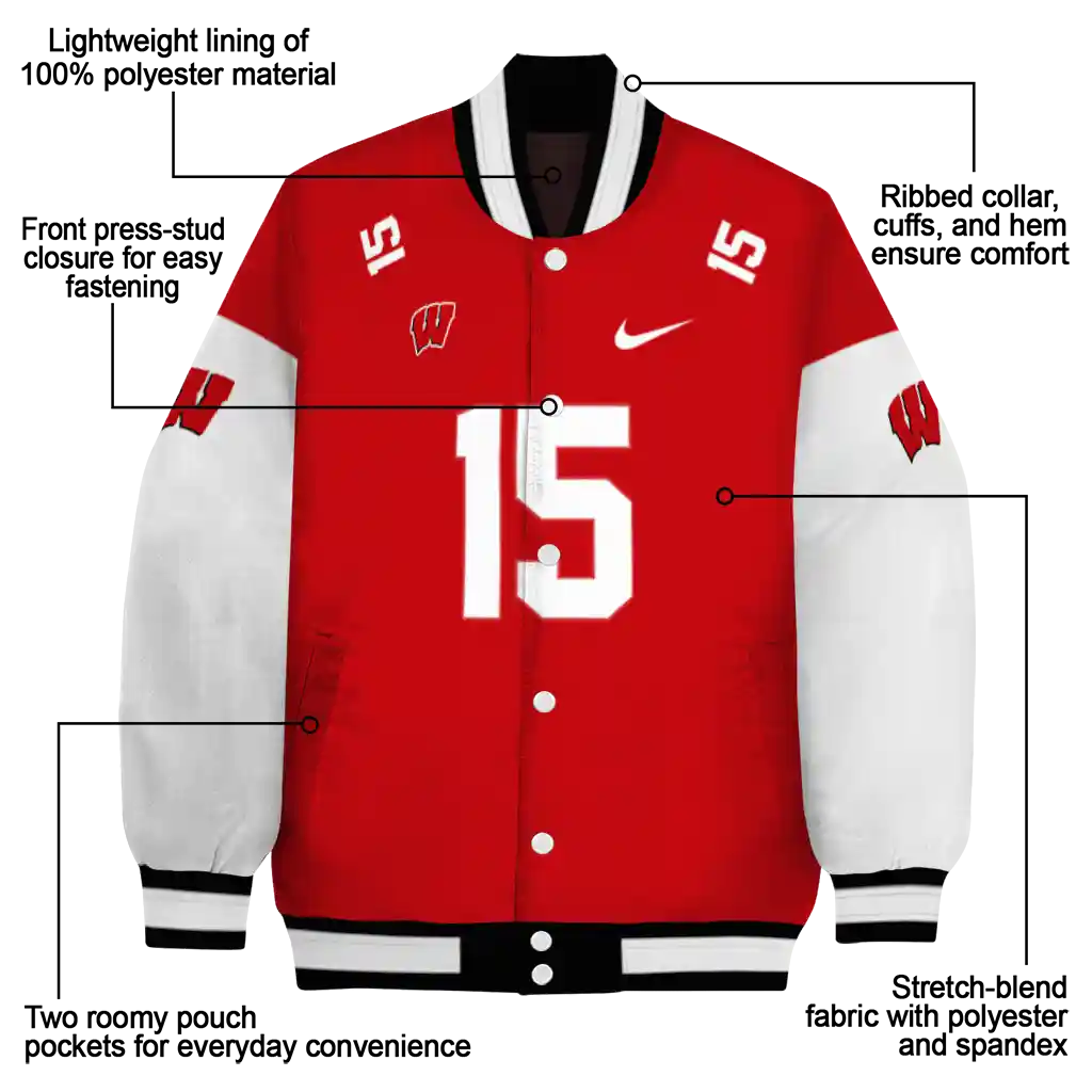 custom wisconsin badgers team patch red varsity jacket new arrival custom wisconsin badgers team patch red varsity jacket new arrival