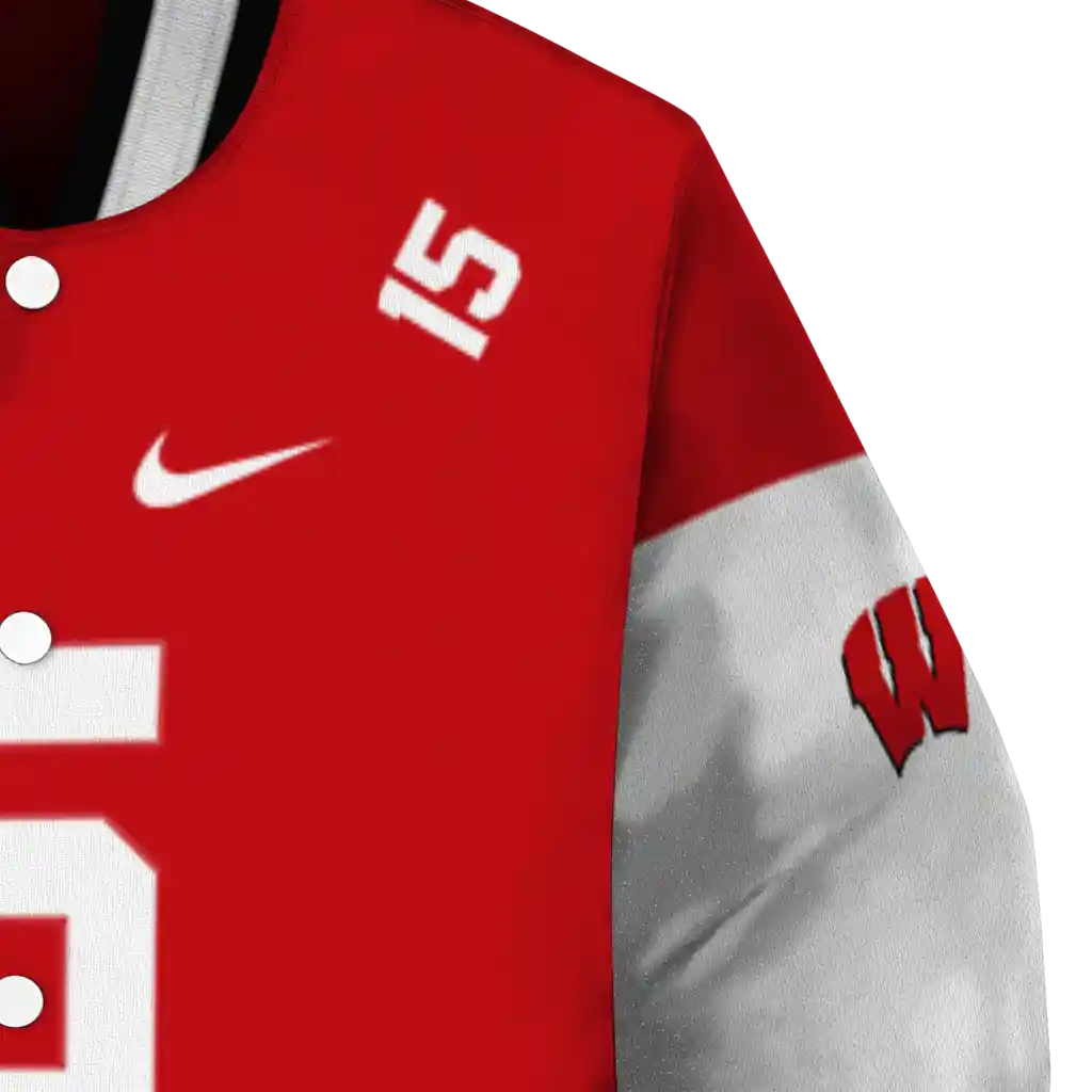 custom wisconsin badgers team patch red varsity jacket premium grade custom wisconsin badgers team patch red varsity jacket premium grade