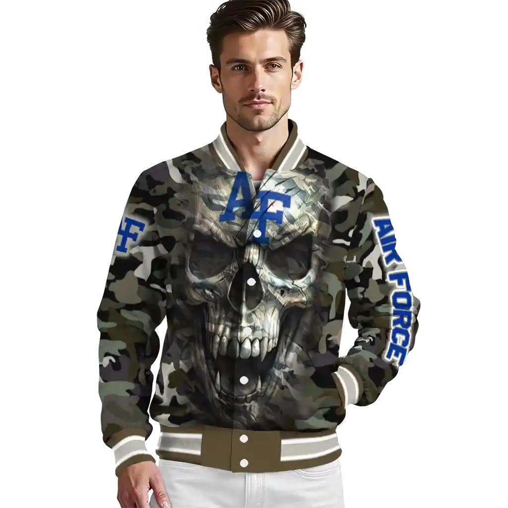 customized air force falcons camouflage skull camouflage varsity jacket high quality customized air force falcons camouflage skull camouflage varsity jacket high quality