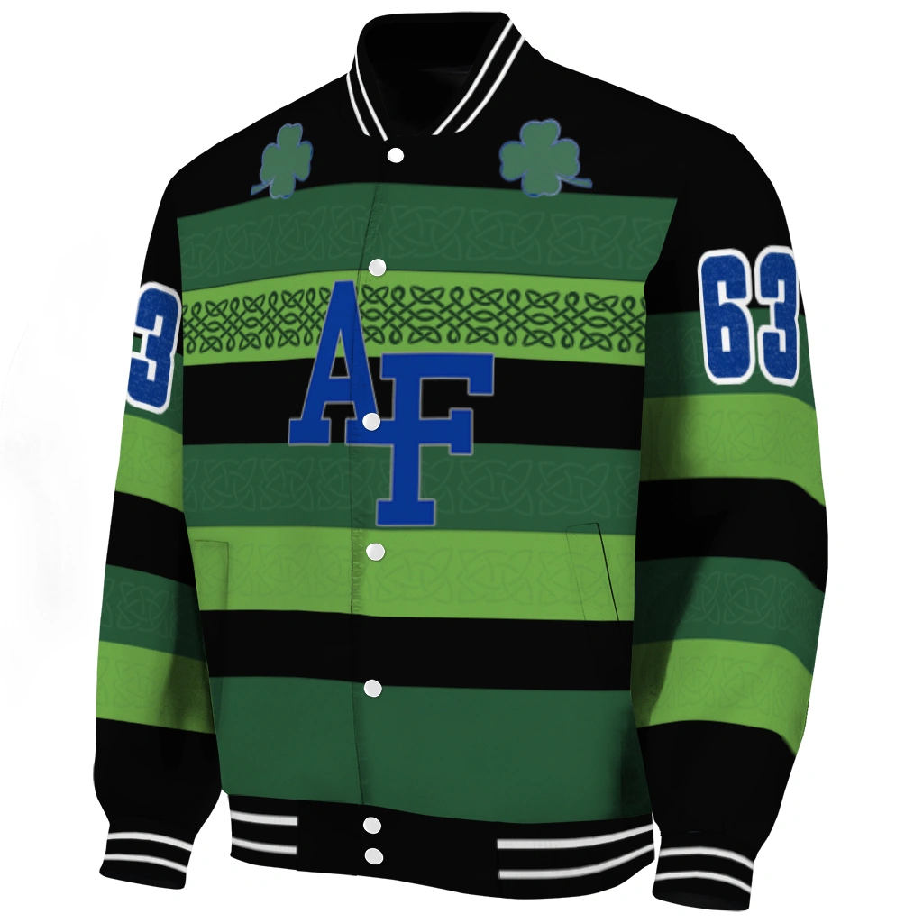 customized air force falcons clover green lines green black varsity jacket best selling customized air force falcons clover green lines green black varsity jacket best selling