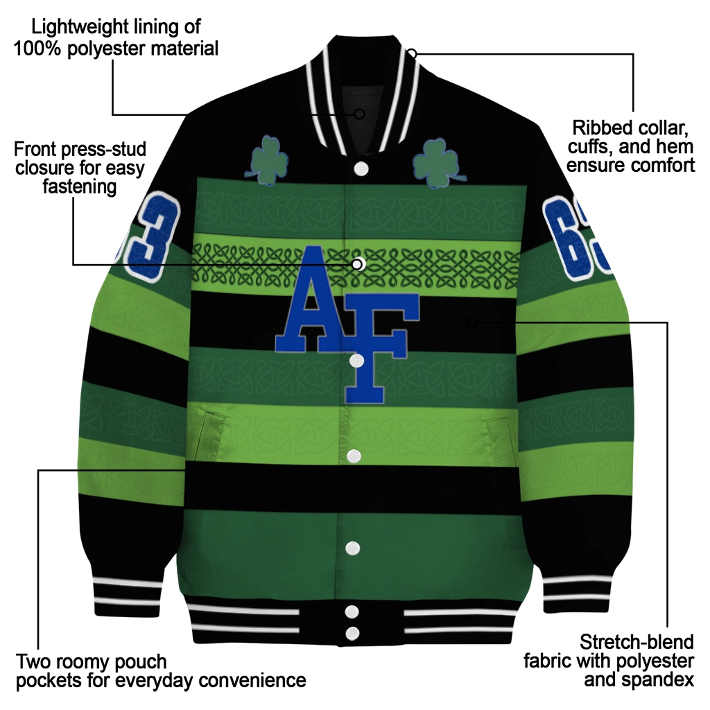 customized air force falcons clover green lines green black varsity jacket new arrival customized air force falcons clover green lines green black varsity jacket new arrival
