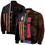 customized alabama crimson tide flag wood brown bomber jacket best selling