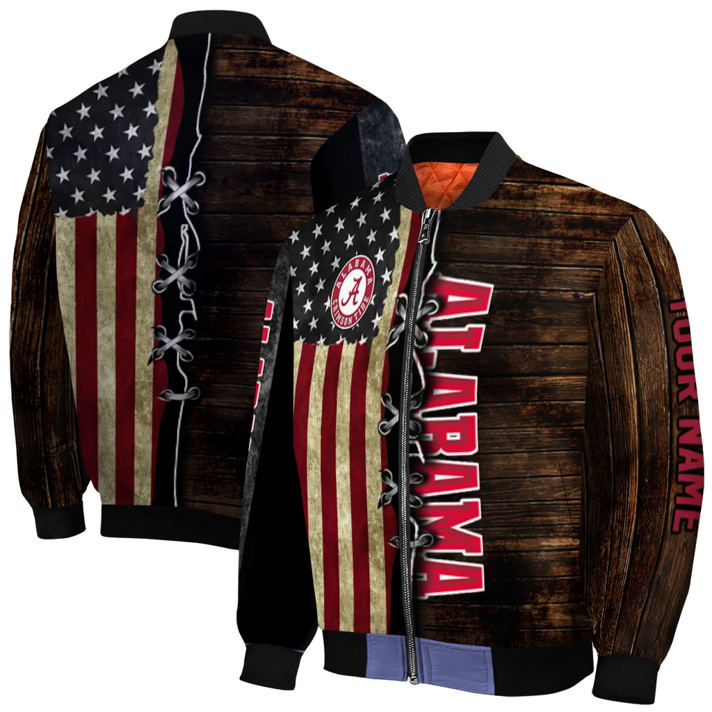 customized alabama crimson tide flag wood brown bomber jacket best selling customized alabama crimson tide flag wood brown bomber jacket best selling