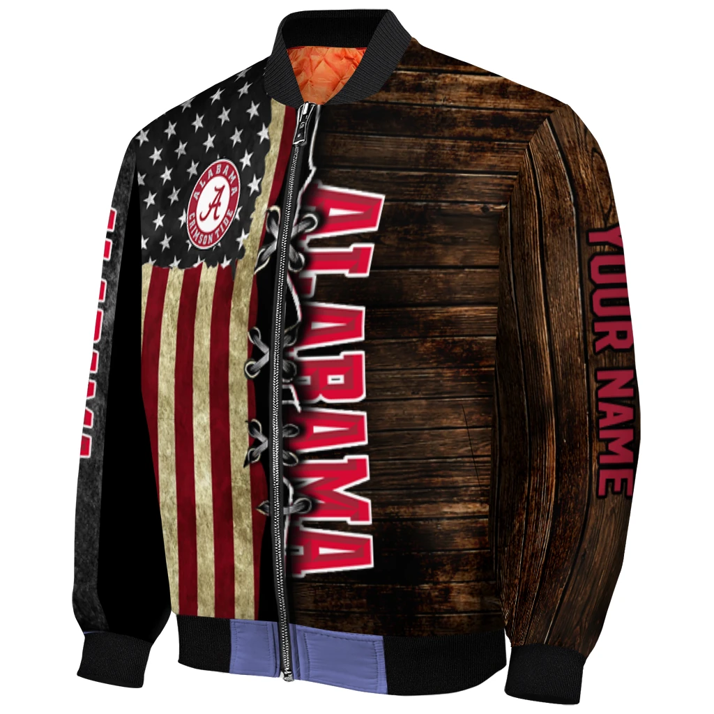 customized alabama crimson tide flag wood brown bomber jacket fashion forward customized alabama crimson tide flag wood brown bomber jacket fashion forward