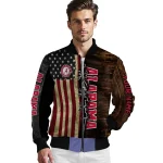 customized alabama crimson tide flag wood brown bomber jacket best selling