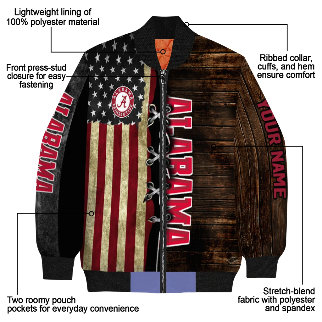 customized alabama crimson tide flag wood brown bomber jacket new arrival customized alabama crimson tide flag wood brown bomber jacket new arrival