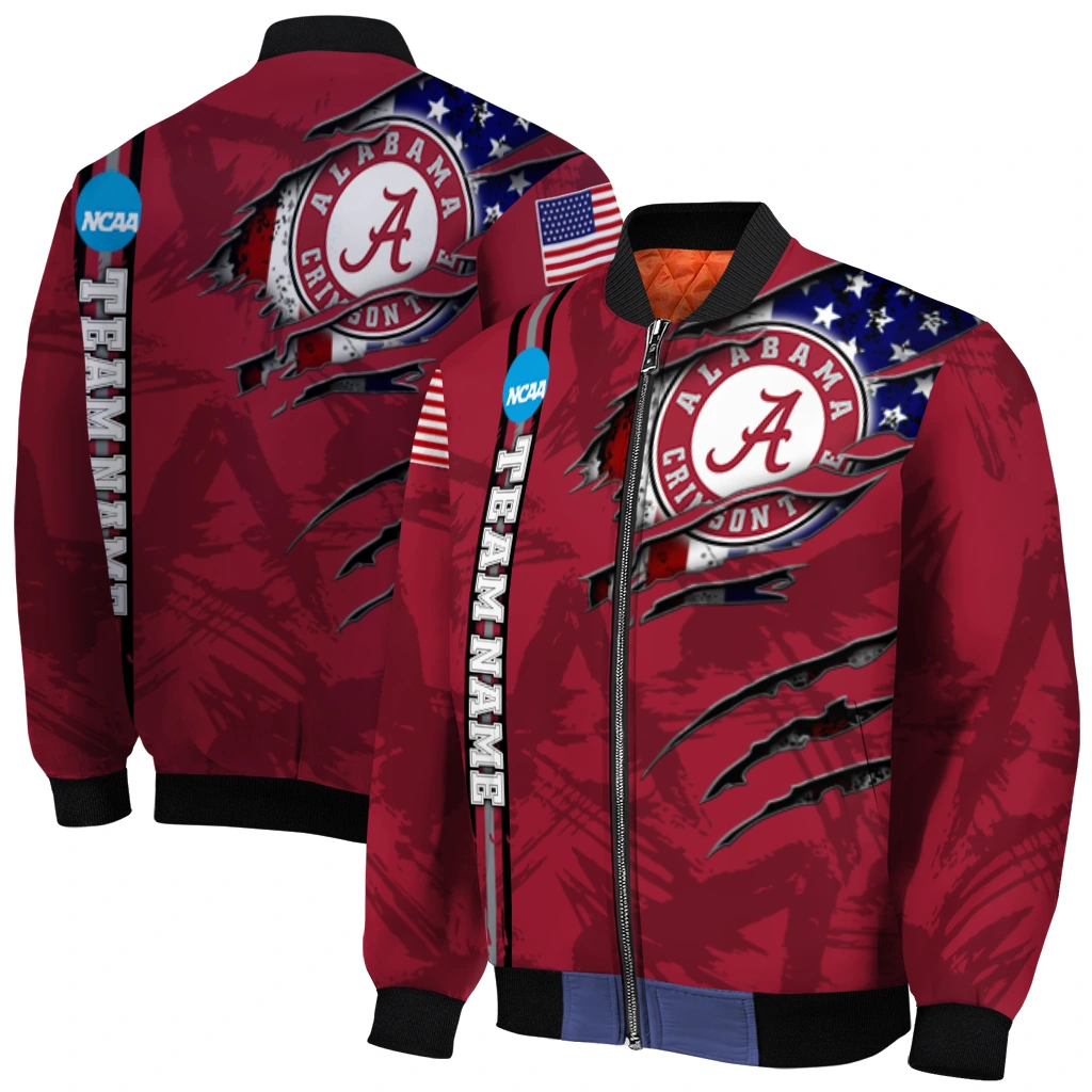 customized alabama crimson tide usa flag claws crimson bomber jacket best selling customized alabama crimson tide usa flag claws crimson bomber jacket best selling