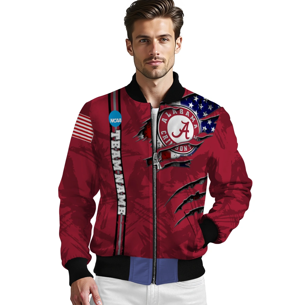customized alabama crimson tide usa flag claws crimson bomber jacket high quality customized alabama crimson tide usa flag claws crimson bomber jacket high quality