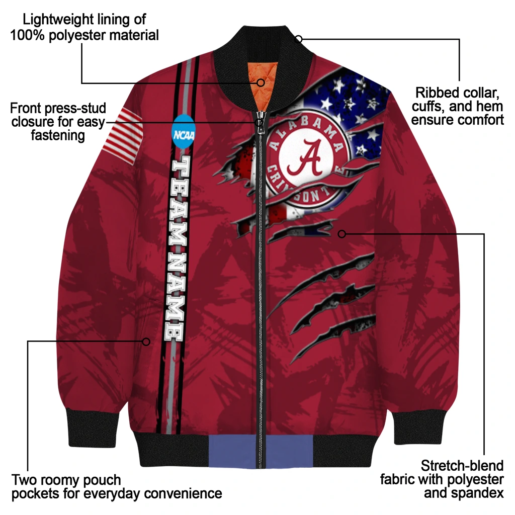 customized alabama crimson tide usa flag claws crimson bomber jacket new arrival customized alabama crimson tide usa flag claws crimson bomber jacket new arrival