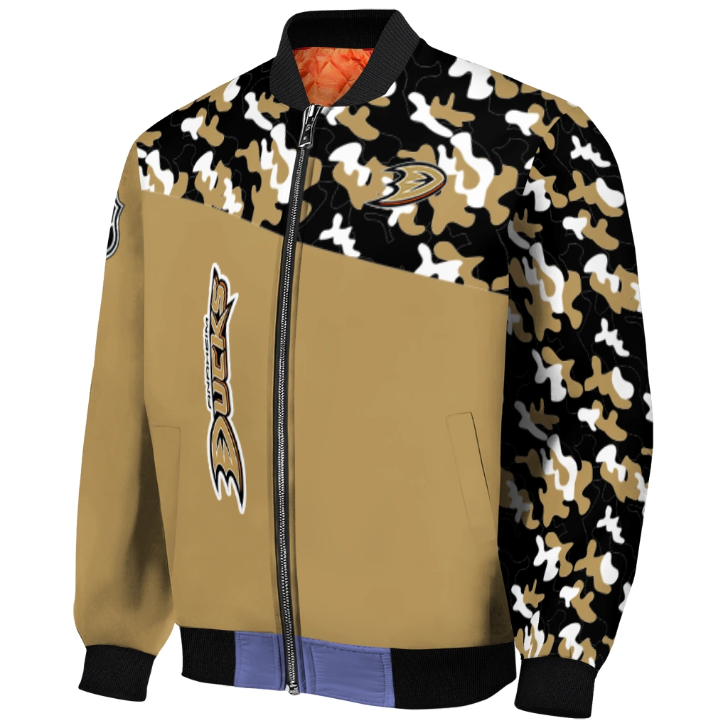 customized anaheim ducks flag scratch effect gold bomber jacket fashion forward customized anaheim ducks flag scratch effect gold bomber jacket fashion forward