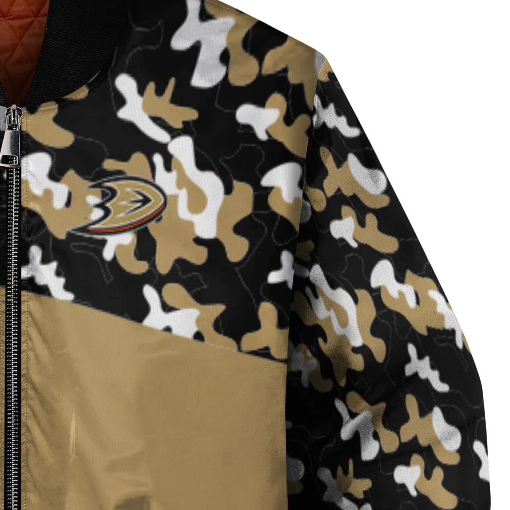 customized anaheim ducks flag scratch effect gold bomber jacket premium grade customized anaheim ducks flag scratch effect gold bomber jacket premium grade