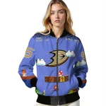 customized anaheim ducks mario blocks blue black bomber jacket best selling