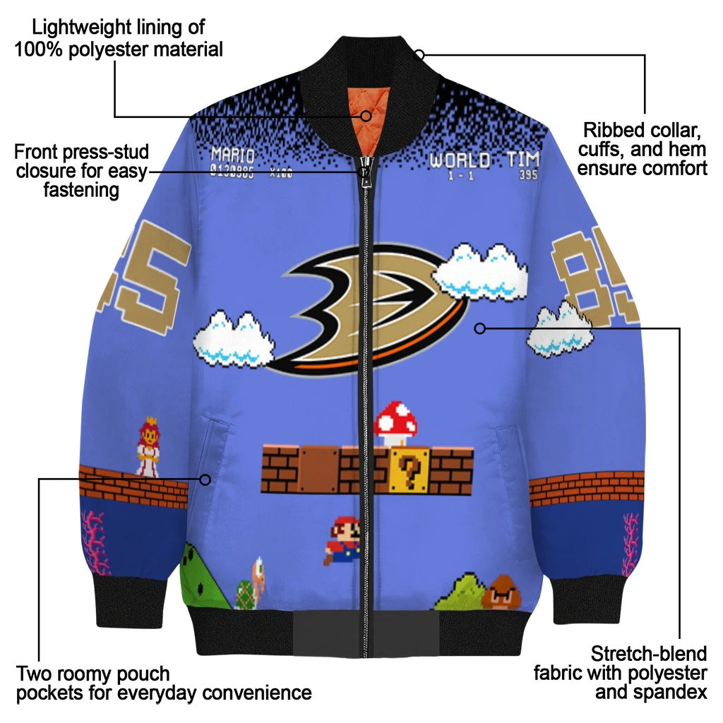 customized anaheim ducks mario blocks blue black bomber jacket new arrival customized anaheim ducks mario blocks blue black bomber jacket new arrival