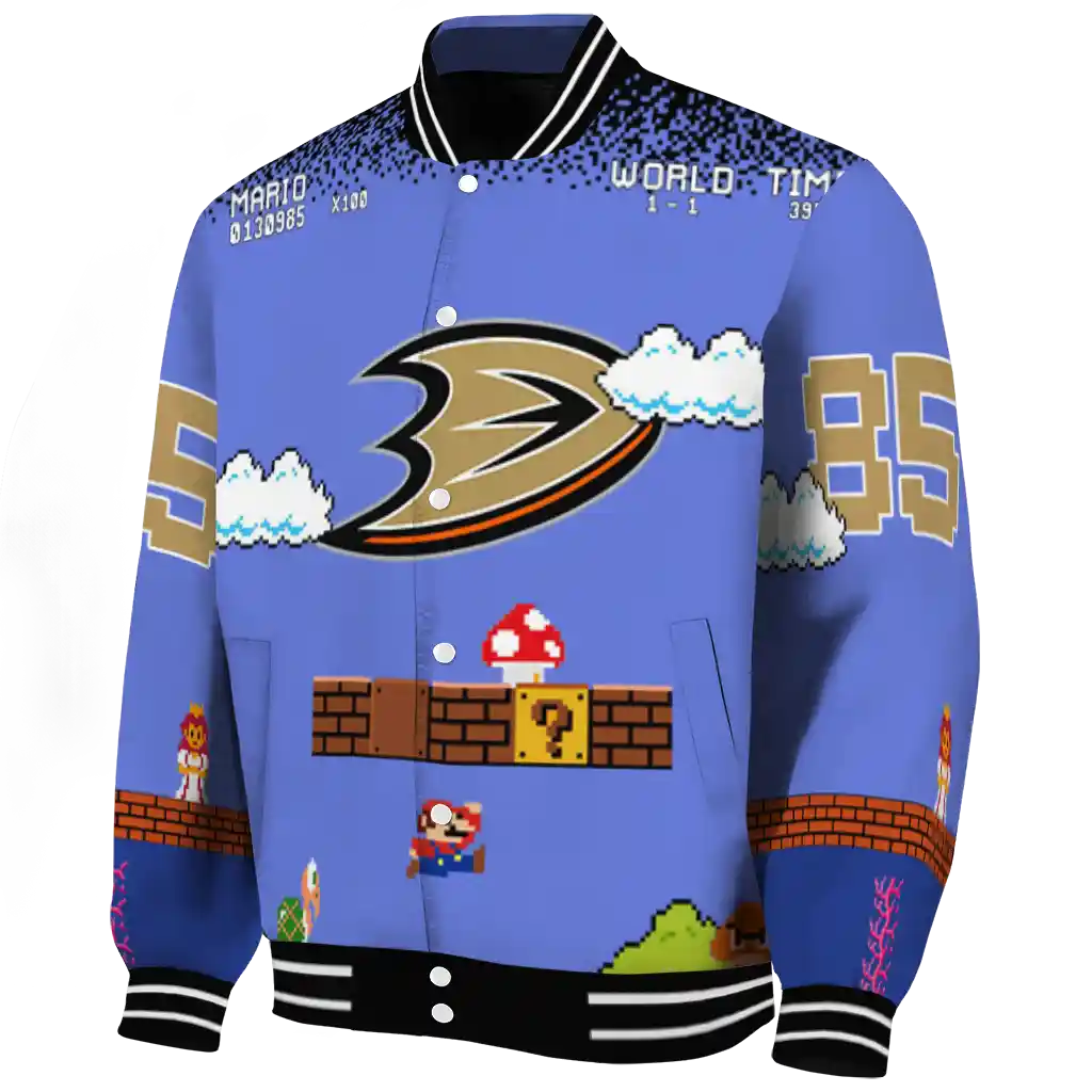 customized anaheim ducks mario blocks blue black varsity jacket best selling customized anaheim ducks mario blocks blue black varsity jacket best selling
