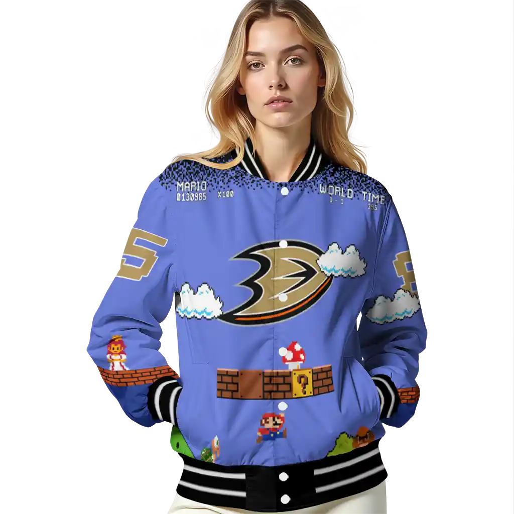 customized anaheim ducks mario blocks blue black varsity jacket latest model customized anaheim ducks mario blocks blue black varsity jacket latest model