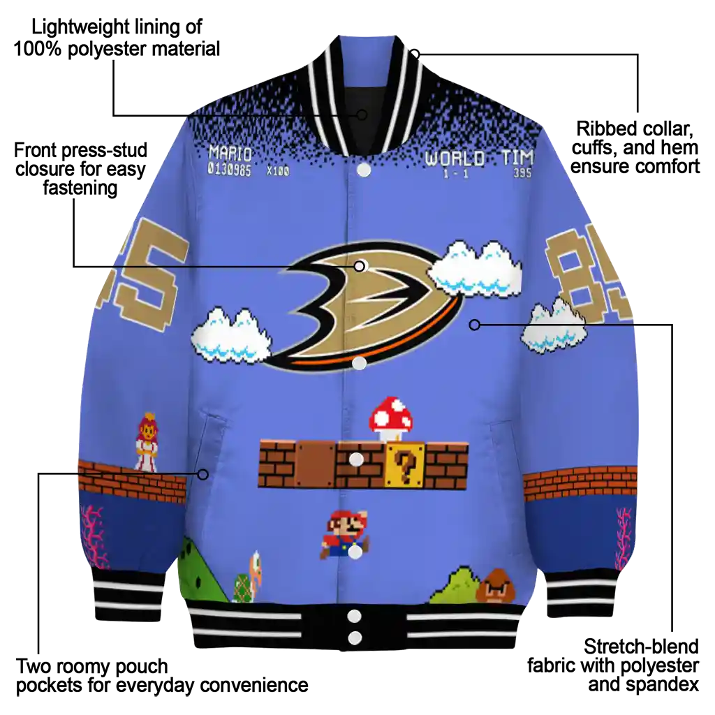 customized anaheim ducks mario blocks blue black varsity jacket new arrival customized anaheim ducks mario blocks blue black varsity jacket new arrival