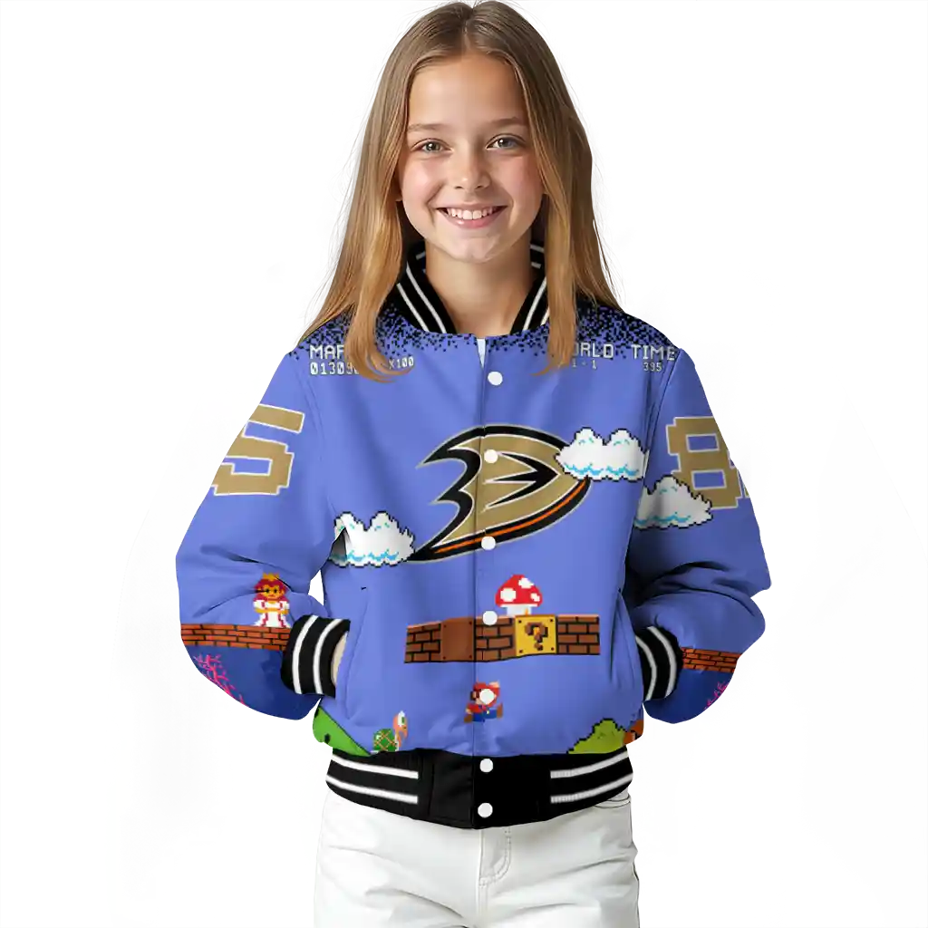 customized anaheim ducks mario blocks blue black varsity jacket top rated customized anaheim ducks mario blocks blue black varsity jacket top rated