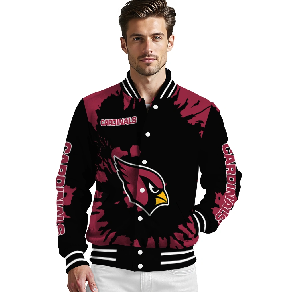customized arizona cardinals burst splatter red varsity jacket high quality customized arizona cardinals burst splatter red varsity jacket high quality