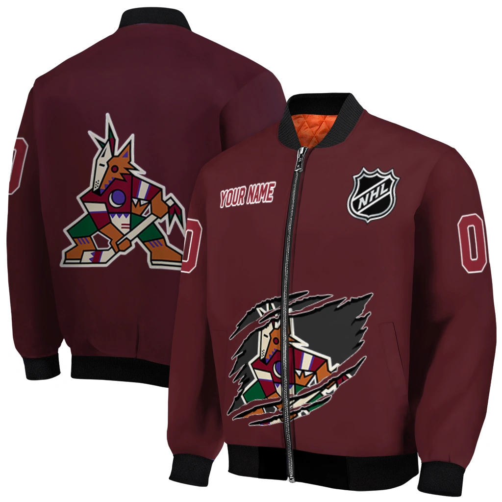 customized arizona coyotes claw rip red bomber jacket best selling customized arizona coyotes claw rip red bomber jacket best selling