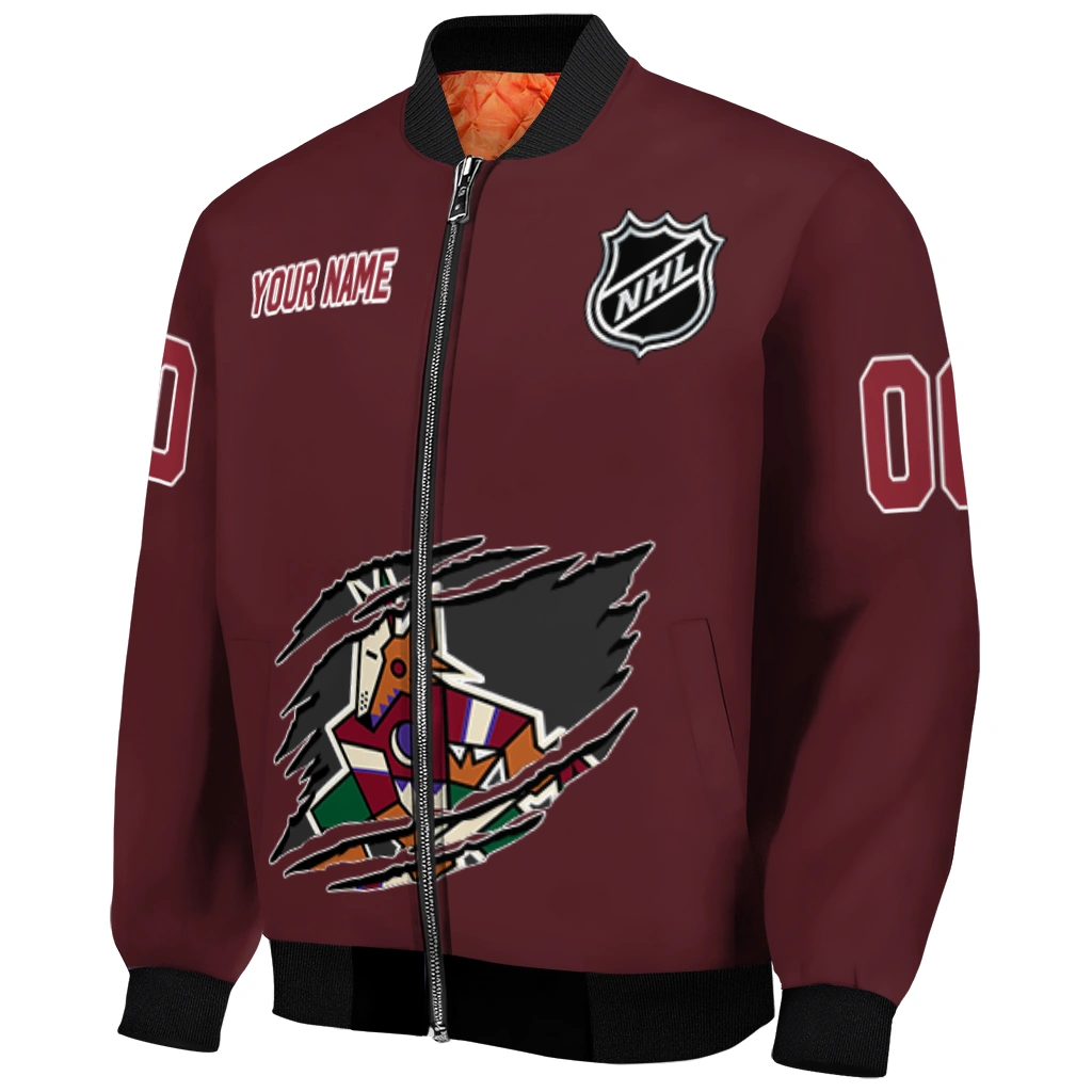 customized arizona coyotes claw rip red bomber jacket fashion forward customized arizona coyotes claw rip red bomber jacket fashion forward