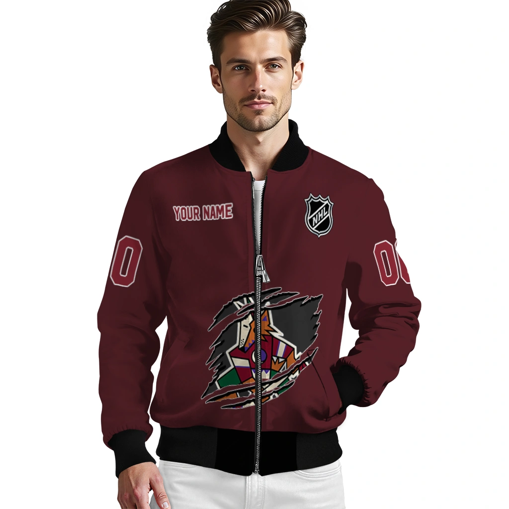 customized arizona coyotes claw rip red bomber jacket high quality customized arizona coyotes claw rip red bomber jacket high quality
