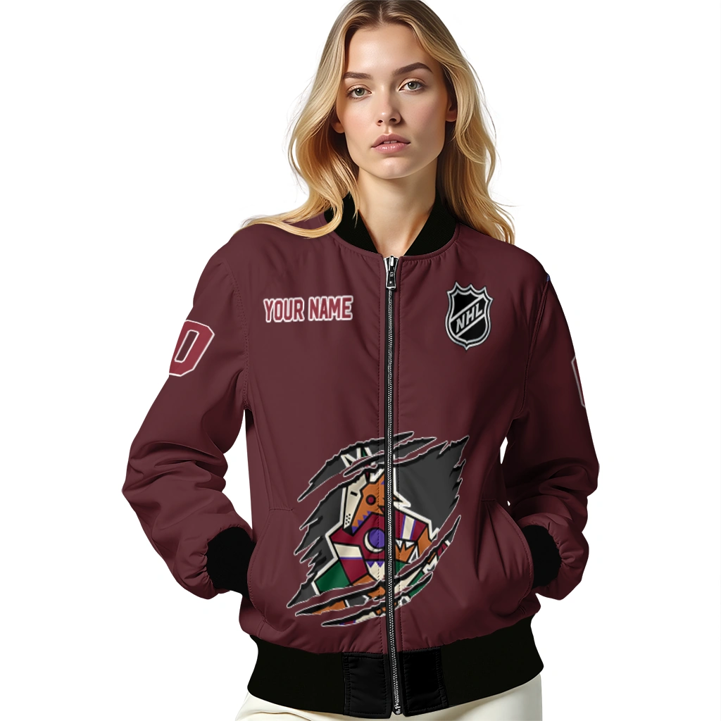 customized arizona coyotes claw rip red bomber jacket latest model customized arizona coyotes claw rip red bomber jacket latest model
