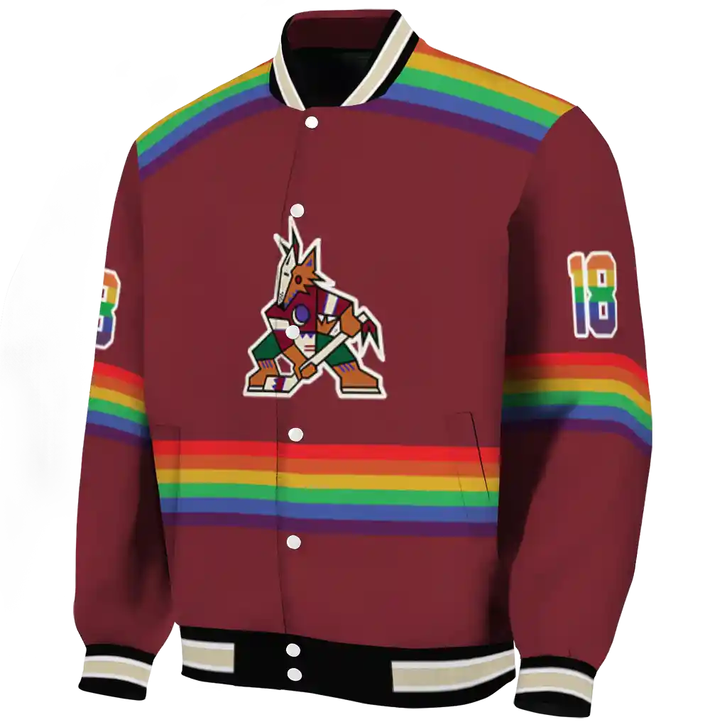 customized arizona coyotes rainbow jersey number red varsity jacket best selling customized arizona coyotes rainbow jersey number red varsity jacket best selling